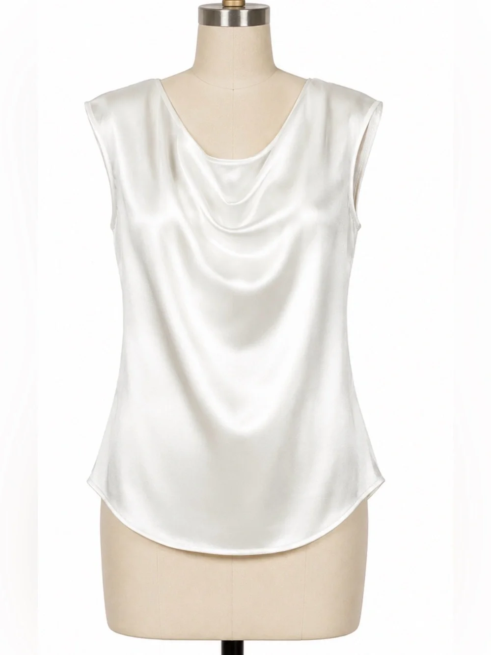 NWT White Satin Cowl Neck Sleeveless Blouse - Picture 1 of 7